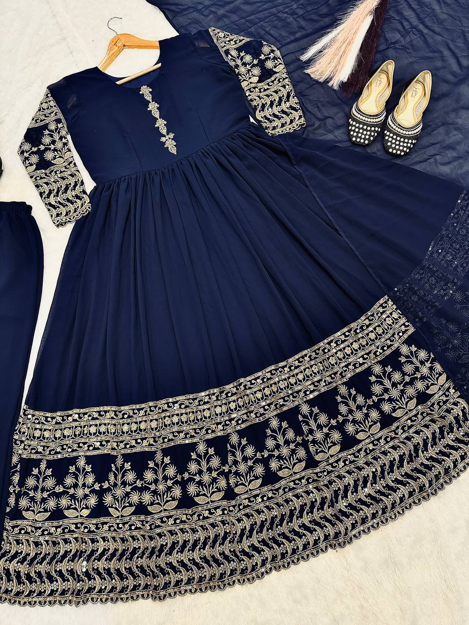 Little Sovereign Navy Embroidered Anarkali